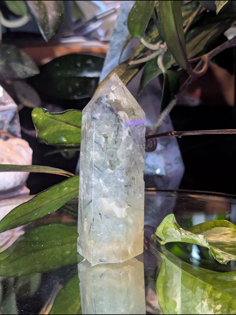 LAST CALL Green Prehnite Tower w/ Epidote Inclusions - Picture 3 of 8
